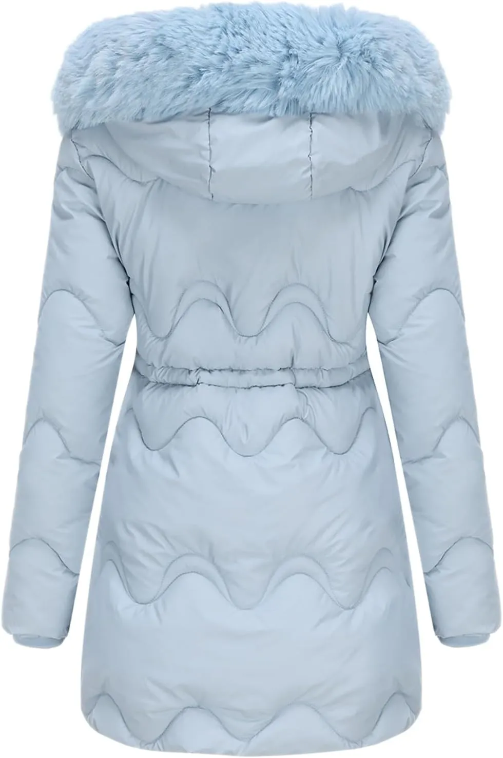 Women's Puffer Jackets Warm Winter Down Coats Long Length Maxi Solid Color Zip Quilted Puffer Jackets with Fur Hood
