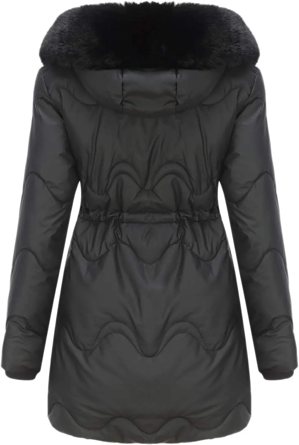 Women's Puffer Jackets Warm Winter Down Coats Long Length Maxi Solid Color Zip Quilted Puffer Jackets with Fur Hood