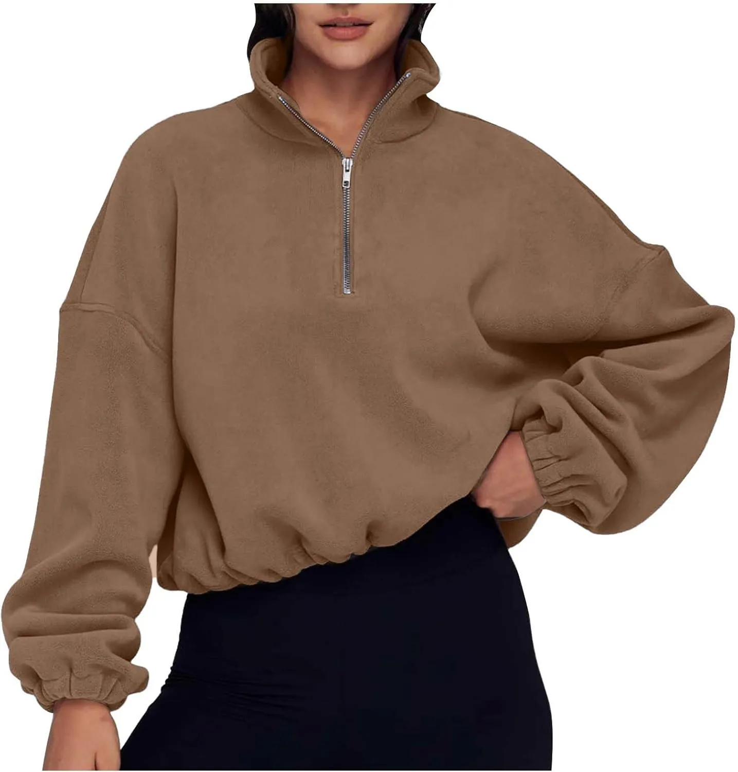 Womens Quarter Zip Hoodies Cropped Sweatshirts Long Sleeve Fleece Half Zip Sweatshirts Fall Outfits Clothes Pullover