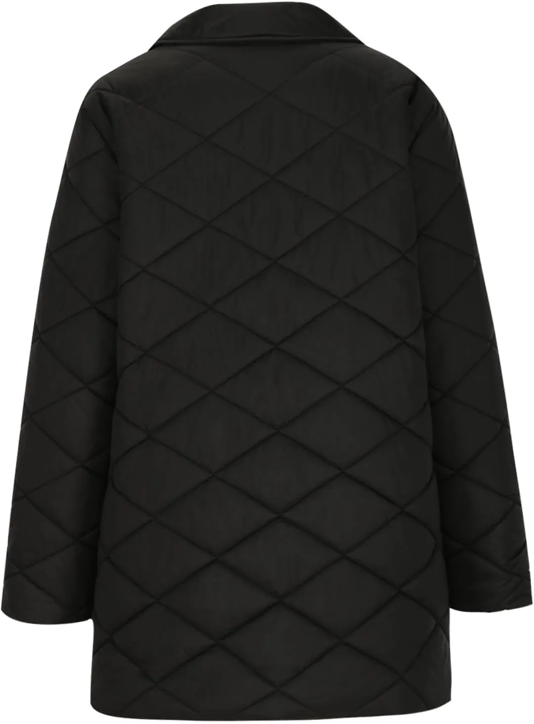 Womens Quilted Puffer Jackets Long Sleeve Button Up Down Coats Baggy Warm Lapel Diamond Padded Outerwear with Pockets