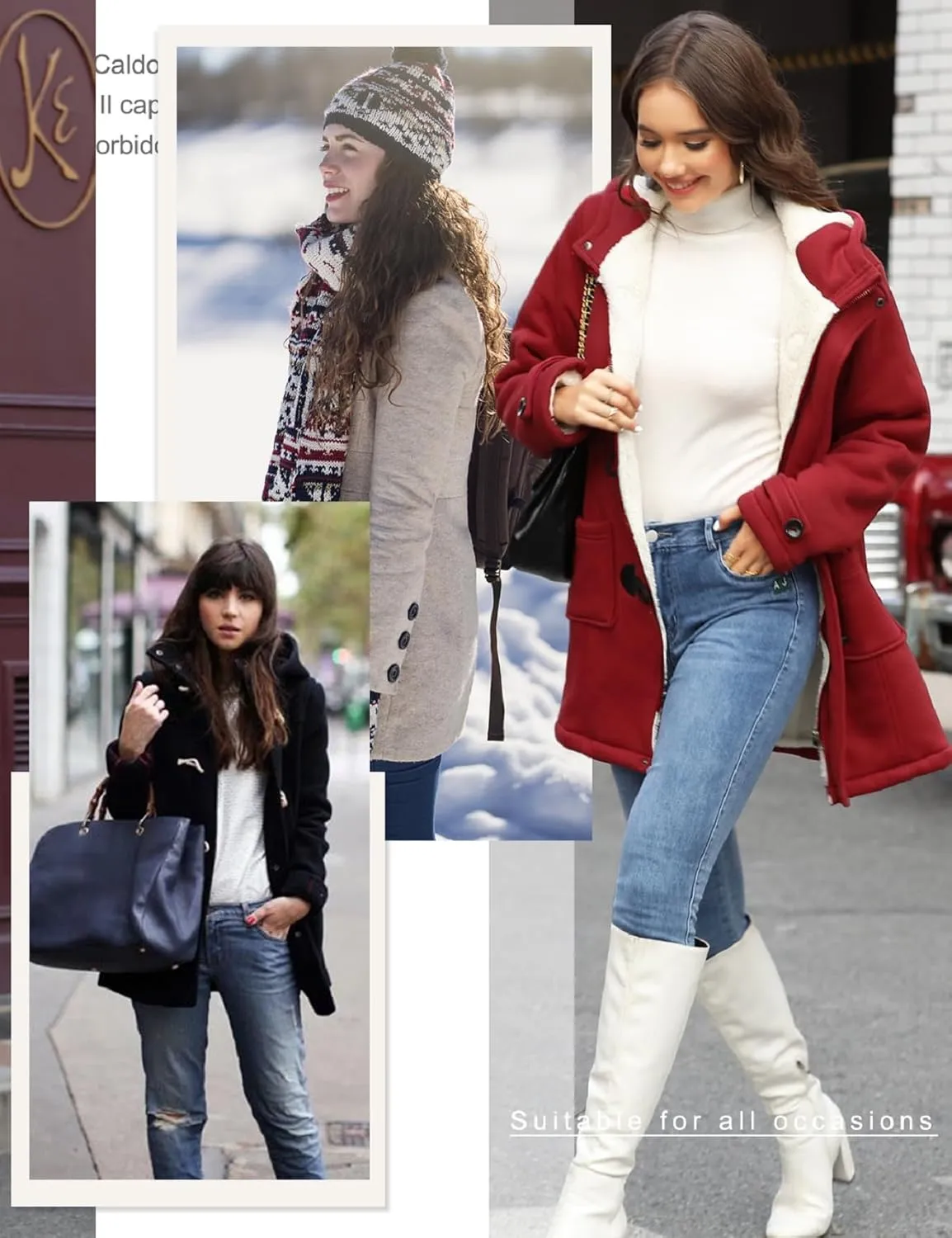 Womens Sherpa Lined Coats Winter Warm Fashion Horn Button Fleece Thicken Hooded Casual Jackets Long Sleeve Outerwear