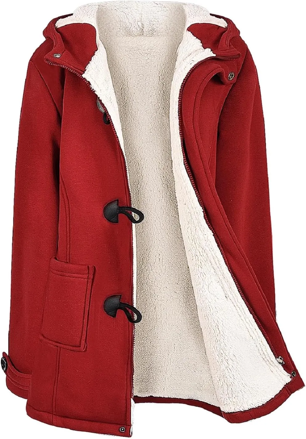 Womens Sherpa Lined Coats Winter Warm Fashion Horn Button Fleece Thicken Hooded Casual Jackets Long Sleeve Outerwear