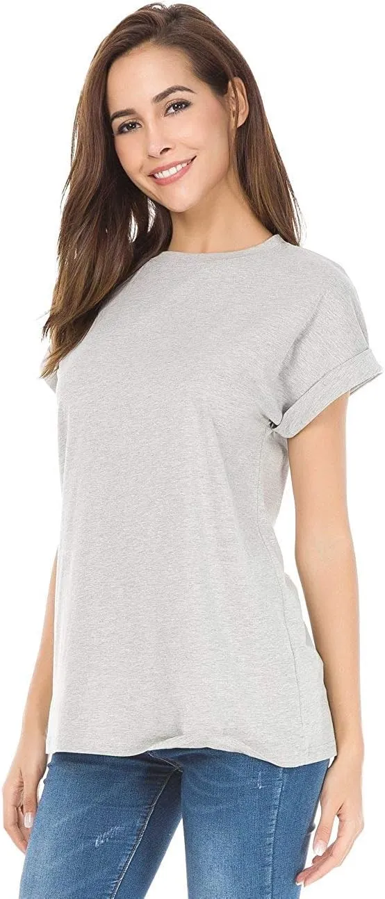 Womens Short Sleeve Loose Fitting T Shirts Cotton Casual Tops