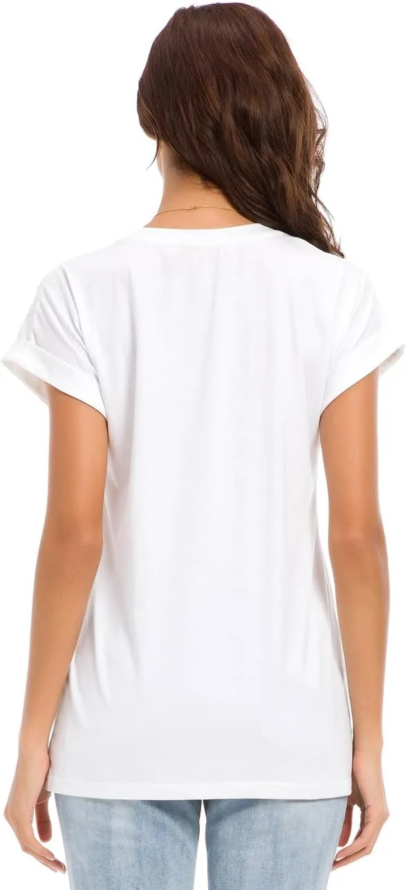 Womens Short Sleeve Loose Fitting T Shirts Cotton Casual Tops