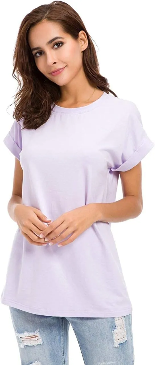 Womens Short Sleeve Loose Fitting T Shirts Cotton Casual Tops