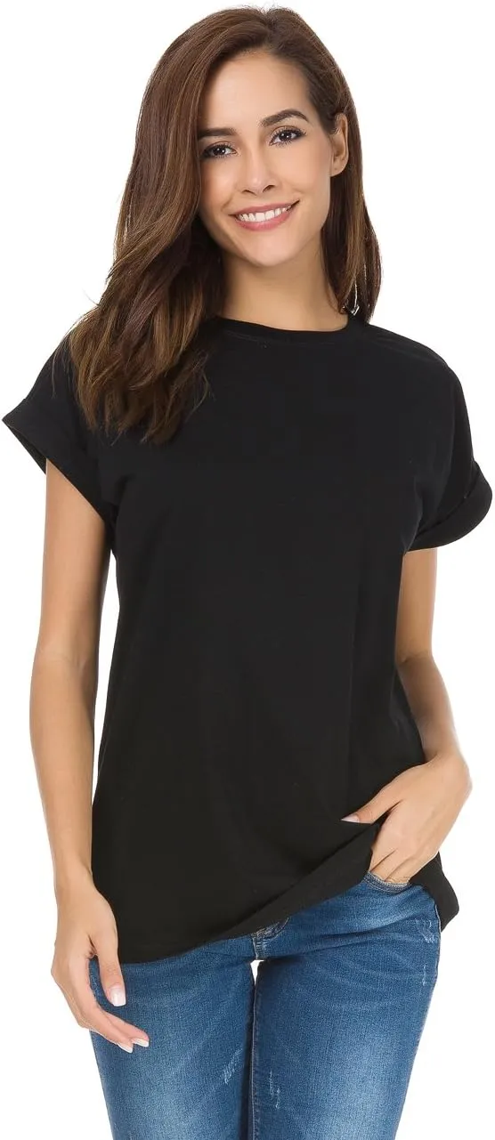 Womens Short Sleeve Loose Fitting T Shirts Cotton Casual Tops