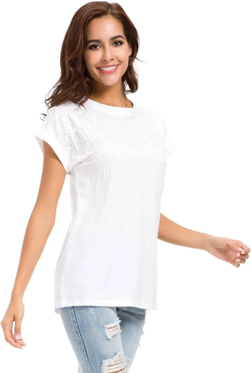 Womens Short Sleeve Loose Fitting T Shirts Cotton Casual Tops
