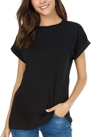 Womens Short Sleeve Loose Fitting T Shirts Cotton Casual Tops