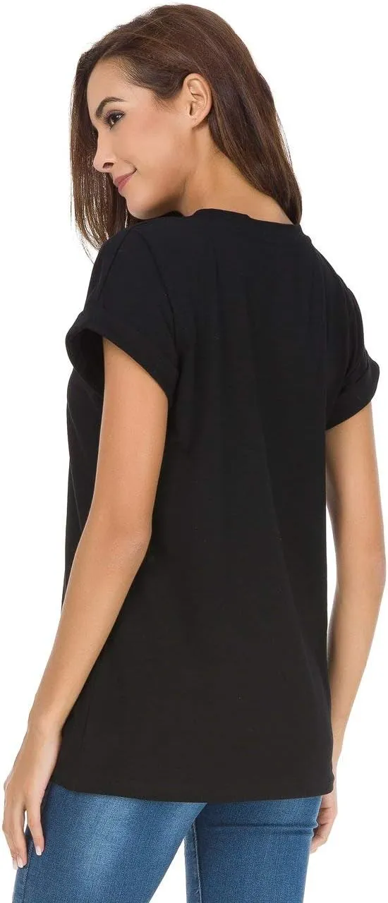 Womens Short Sleeve Loose Fitting T Shirts Cotton Casual Tops