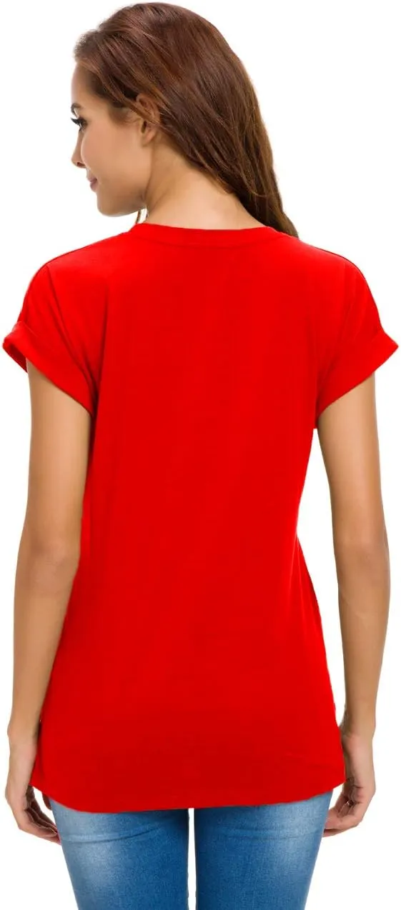 Womens Short Sleeve Loose Fitting T Shirts Cotton Casual Tops