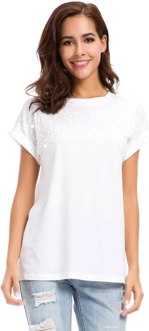 Womens Short Sleeve Loose Fitting T Shirts Cotton Casual Tops