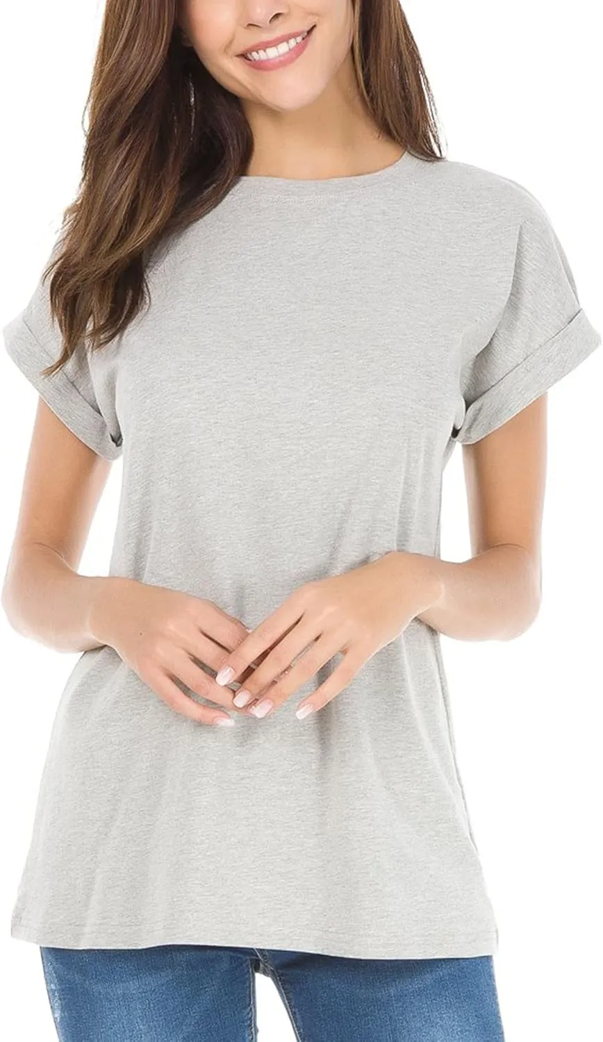 Womens Short Sleeve Loose Fitting T Shirts Cotton Casual Tops