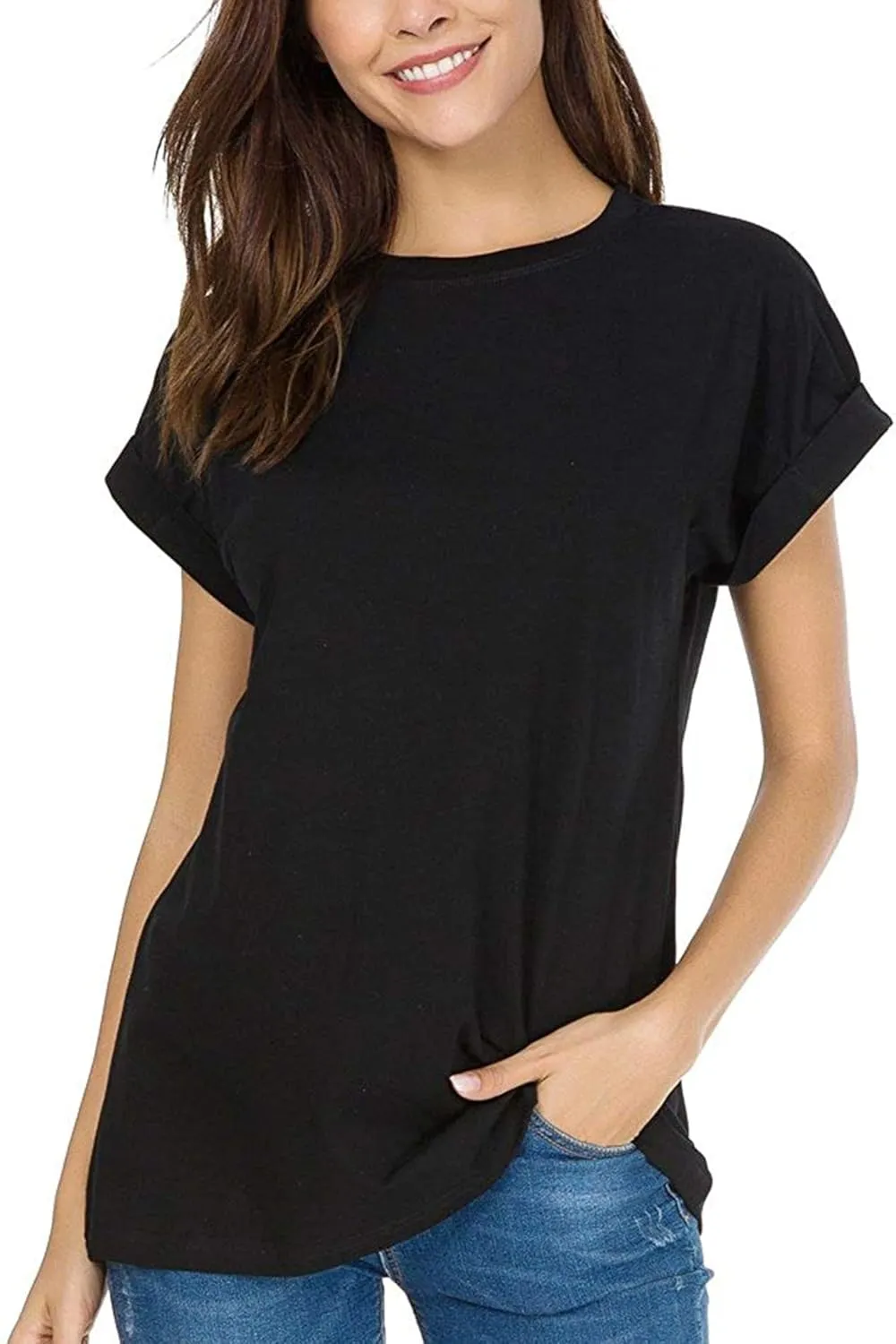 Womens Short Sleeve Loose Fitting T Shirts Cotton Casual Tops