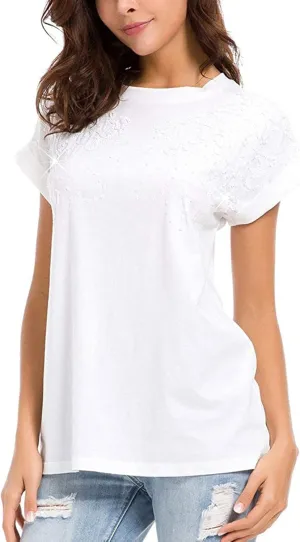 Womens Short Sleeve Loose Fitting T Shirts Cotton Casual Tops