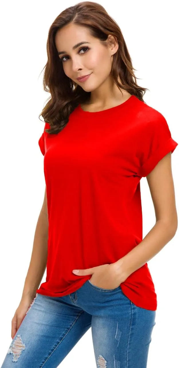 Womens Short Sleeve Loose Fitting T Shirts Cotton Casual Tops