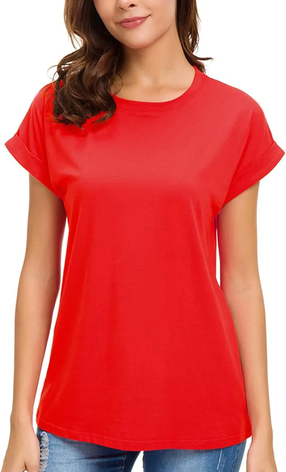 Womens Short Sleeve Loose Fitting T Shirts Cotton Casual Tops
