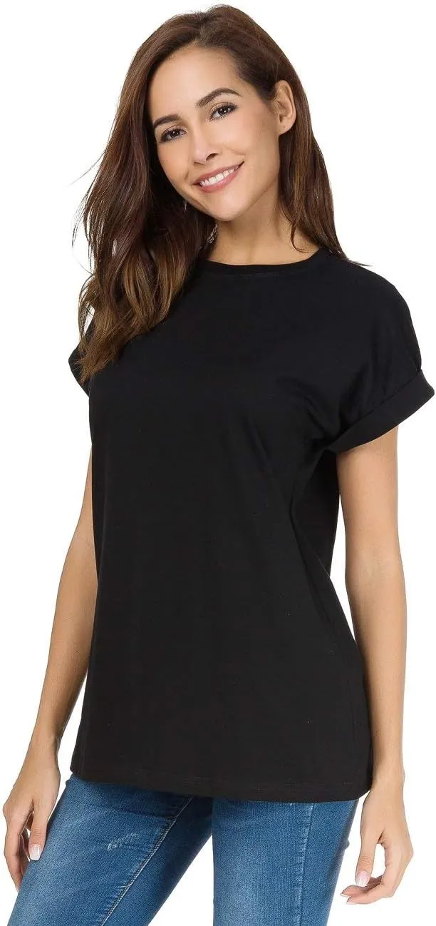 Womens Short Sleeve Loose Fitting T Shirts Cotton Casual Tops