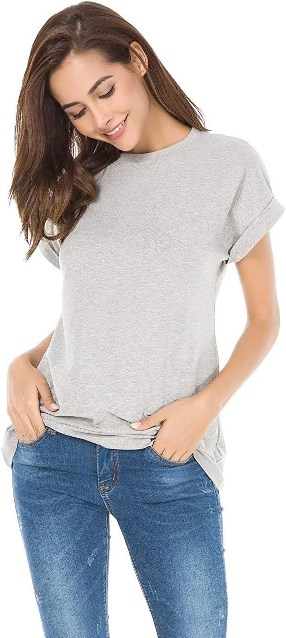 Womens Short Sleeve Loose Fitting T Shirts Cotton Casual Tops