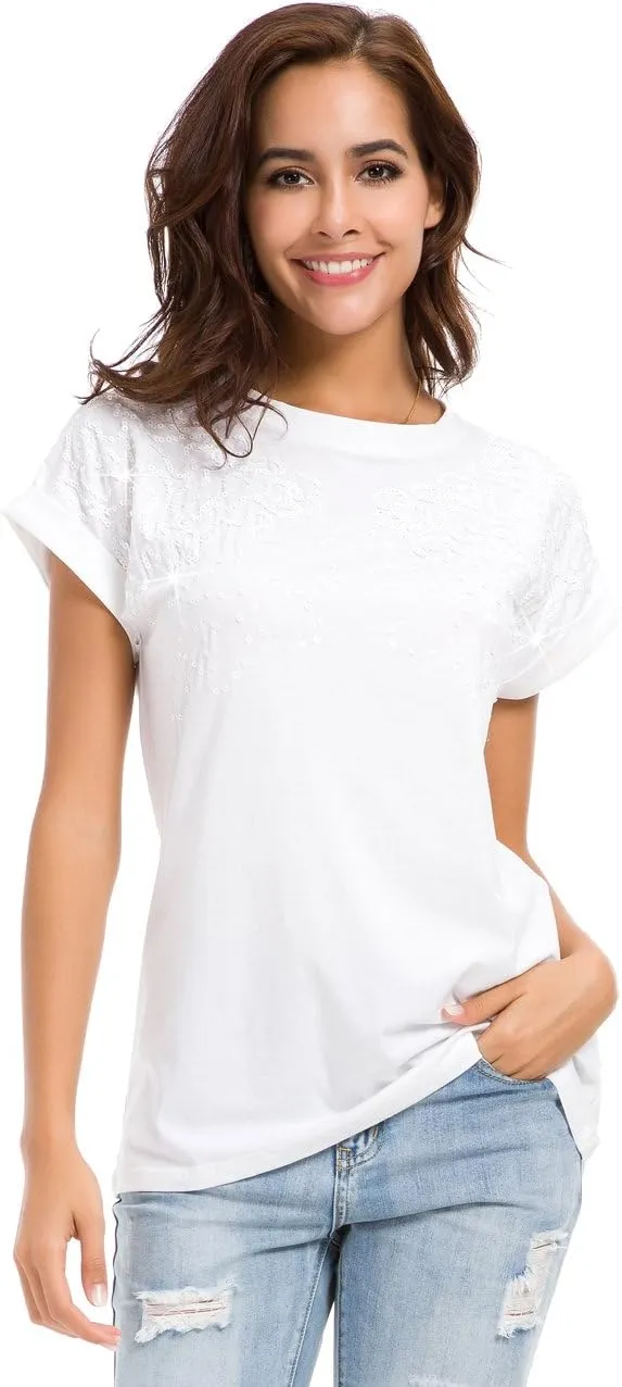 Womens Short Sleeve Loose Fitting T Shirts Cotton Casual Tops