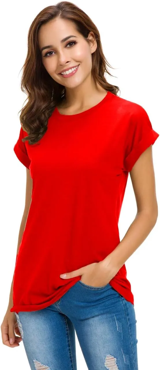 Womens Short Sleeve Loose Fitting T Shirts Cotton Casual Tops