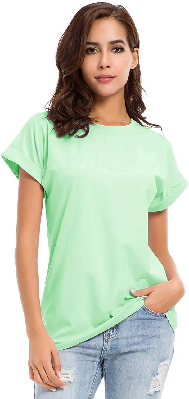 Womens Short Sleeve Loose Fitting T Shirts Cotton Casual Tops