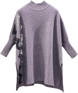 Women's Slit Oversized Turtleneck Sweater Autumn Winter Vintage Soft Warm Knitted Pullovers