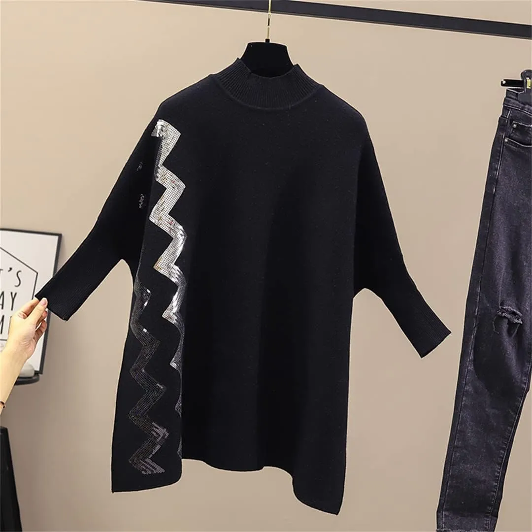Women's Slit Oversized Turtleneck Sweater Autumn Winter Vintage Soft Warm Knitted Pullovers