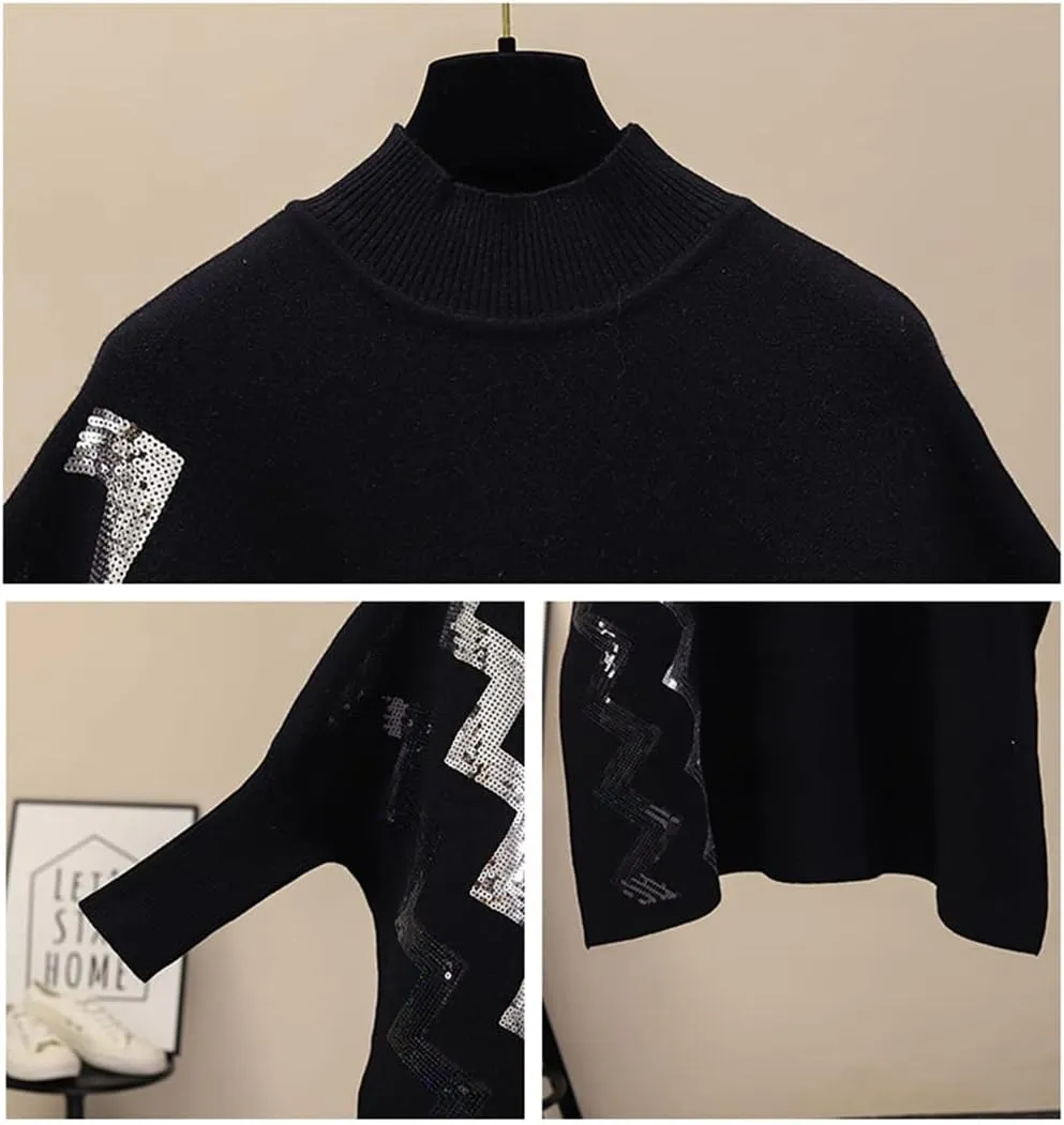 Women's Slit Oversized Turtleneck Sweater Autumn Winter Vintage Soft Warm Knitted Pullovers
