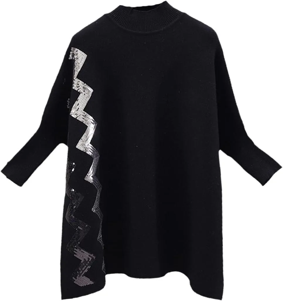 Women's Slit Oversized Turtleneck Sweater Autumn Winter Vintage Soft Warm Knitted Pullovers
