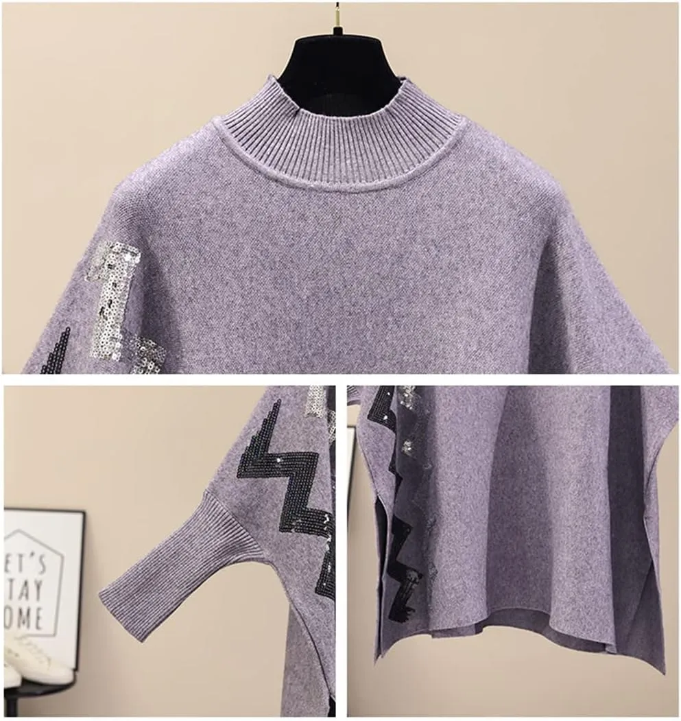 Women's Slit Oversized Turtleneck Sweater Autumn Winter Vintage Soft Warm Knitted Pullovers