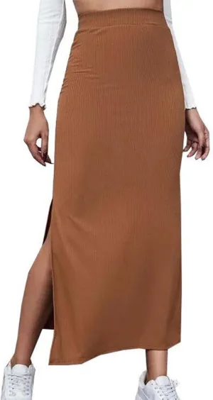 Women's Stretch Elastic High Waisted Knee Pencil Maxi Skirts Slim Fit Bodycon Office Work Business Dress