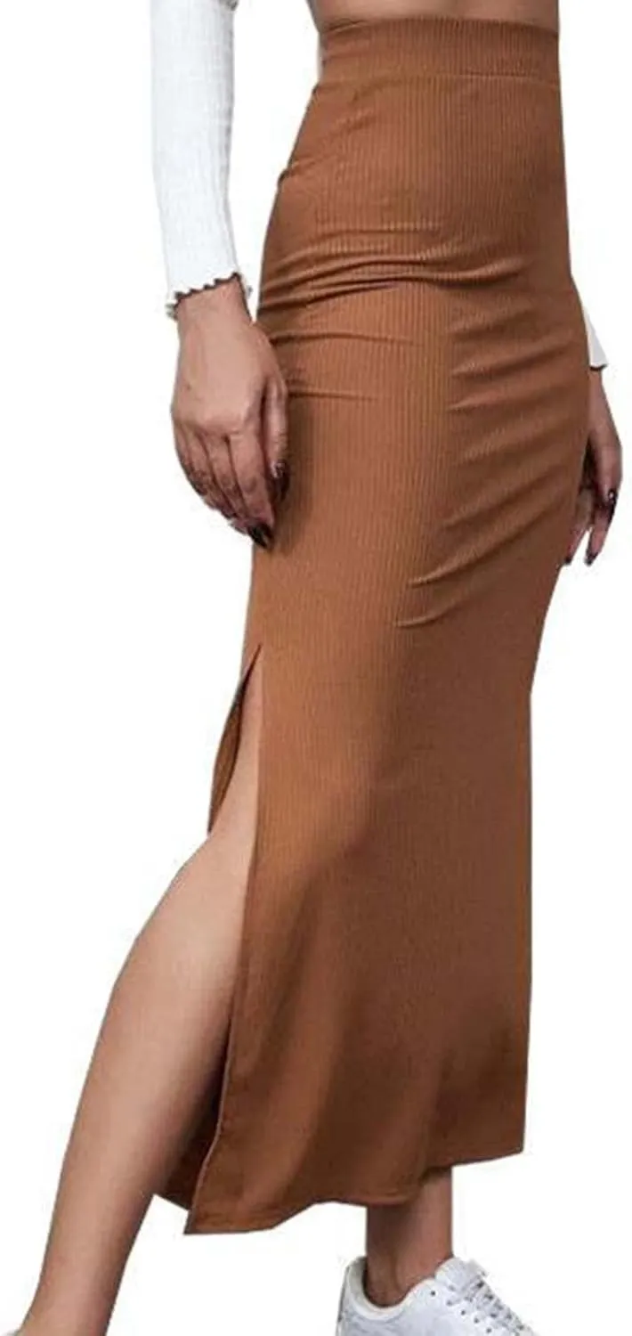 Women's Stretch Elastic High Waisted Knee Pencil Maxi Skirts Slim Fit Bodycon Office Work Business Dress