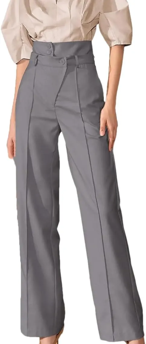 Women's Suit Pants High Waisted Wide-Leg Loose Suit Trousers Straight Cylinder Temperament Women Slacks Solid Office Pant