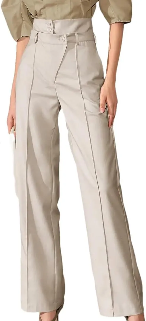 Women's Suit Pants High Waisted Wide-Leg Loose Suit Trousers Straight Cylinder Temperament Women Slacks Solid Office Pant