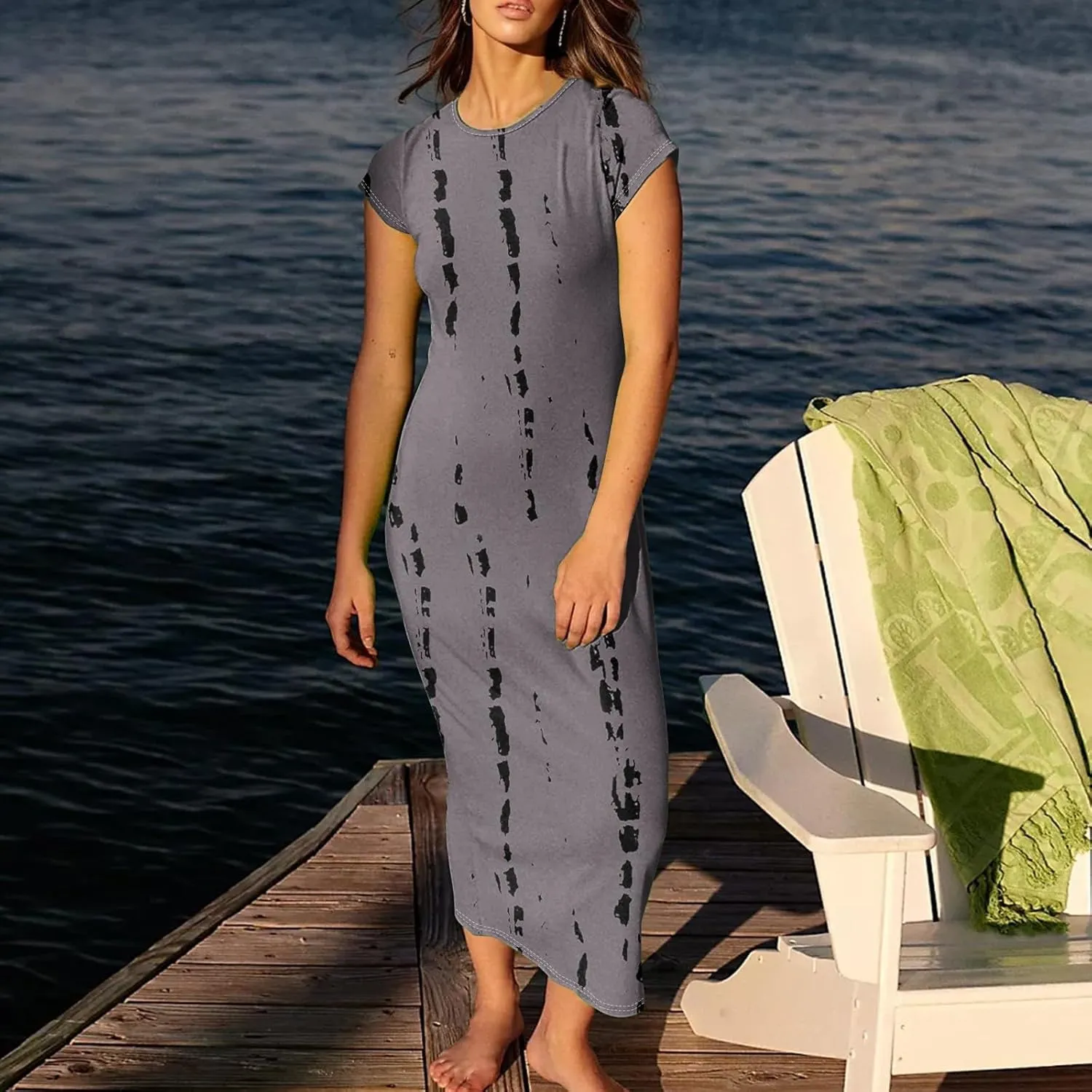 Women's Summer Boho Short Sleeve Crew Neck Midi Floral Dresses Wrap a Line Hawaiian 2025 Dress