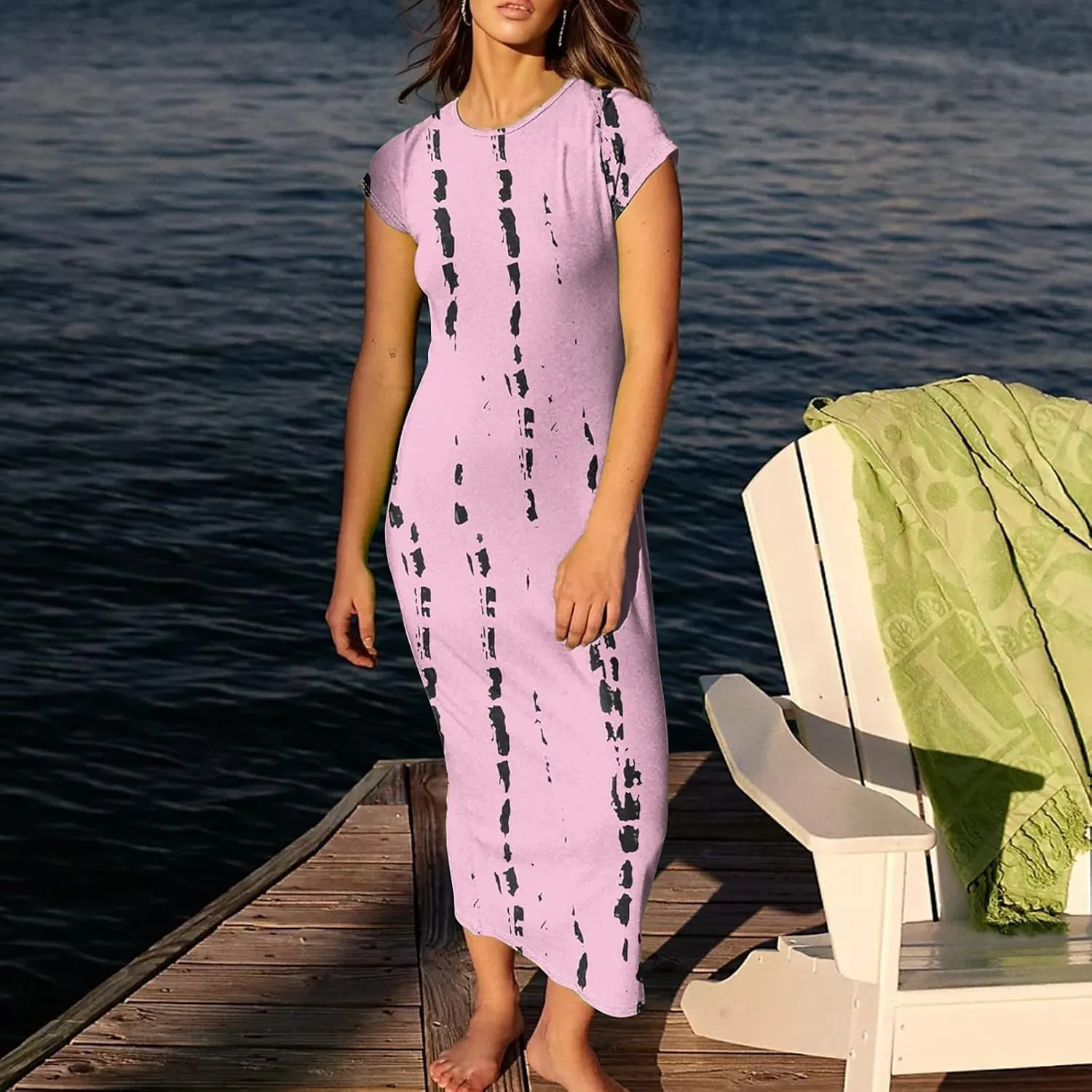 Women's Summer Boho Short Sleeve Crew Neck Midi Floral Dresses Wrap a Line Hawaiian 2025 Dress