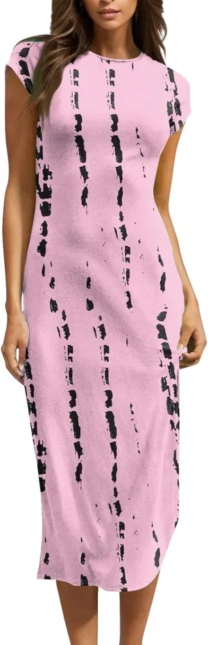Women's Summer Boho Short Sleeve Crew Neck Midi Floral Dresses Wrap a Line Hawaiian 2025 Dress