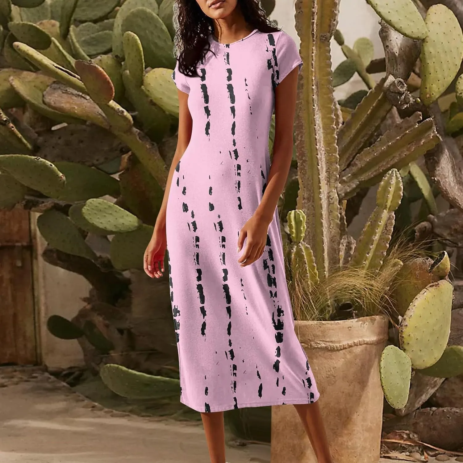 Women's Summer Boho Short Sleeve Crew Neck Midi Floral Dresses Wrap a Line Hawaiian 2025 Dress