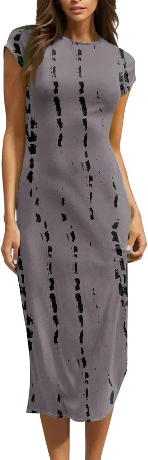 Women's Summer Boho Short Sleeve Crew Neck Midi Floral Dresses Wrap a Line Hawaiian 2025 Dress