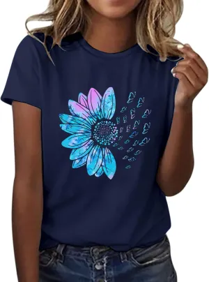 Womens Summer Short Sleeve Tops Vintage Floral Crew Neck Loose Fit Tees Casual Summer Basic Tunic Top Trendy 2025