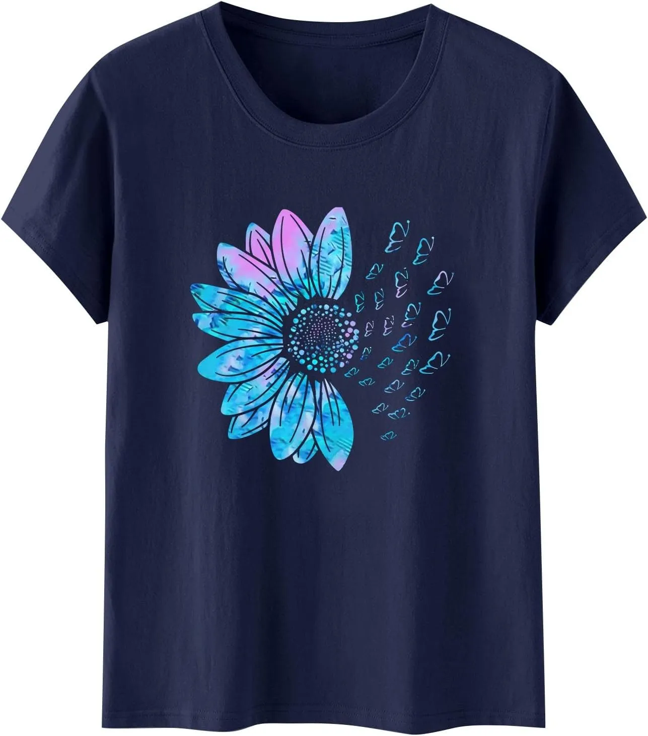 Womens Summer Short Sleeve Tops Vintage Floral Crew Neck Loose Fit Tees Casual Summer Basic Tunic Top Trendy 2025