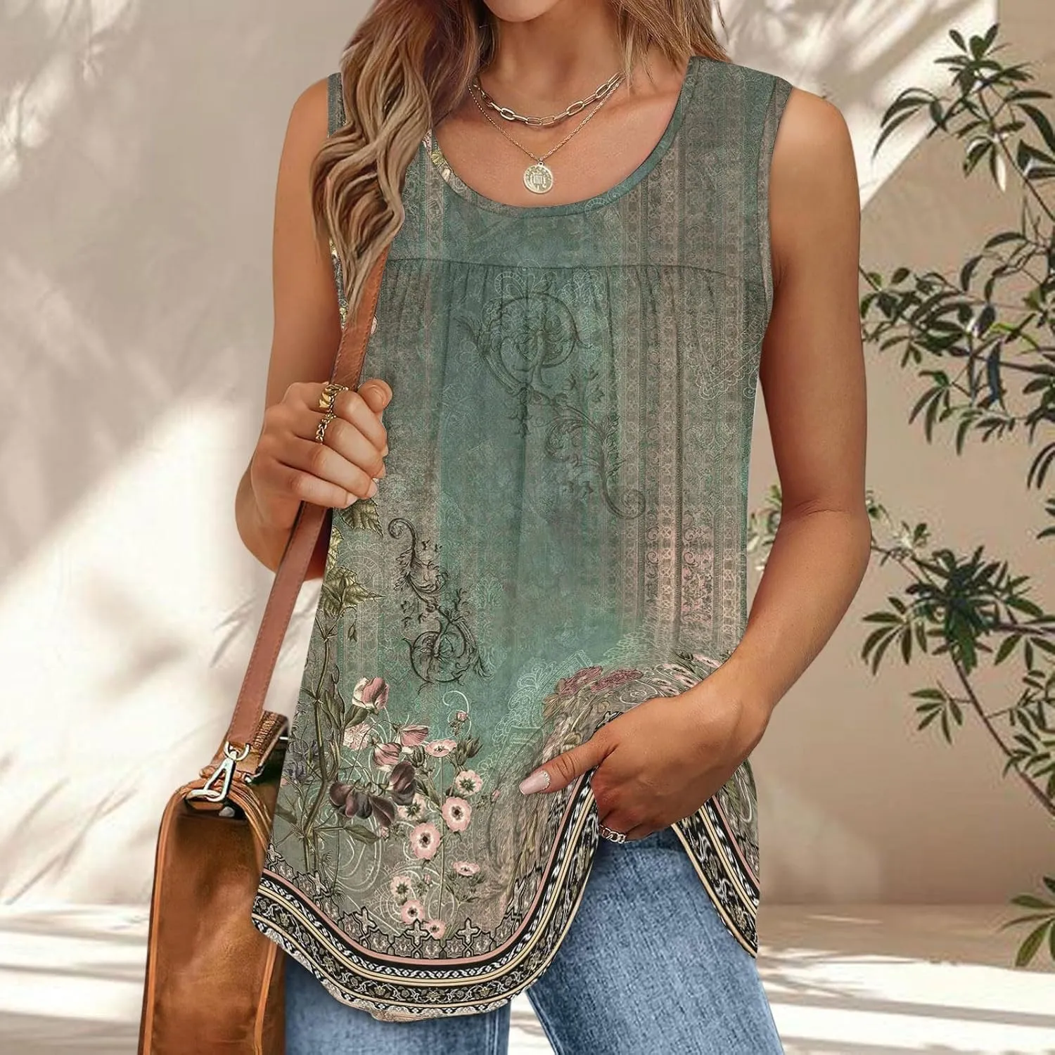 Womens Summer Tops 2025 Button-Down V-Neck Sleeveless Tank Tops Loose Fit Dressy Blouses Casual Floral Tunics Tshirt