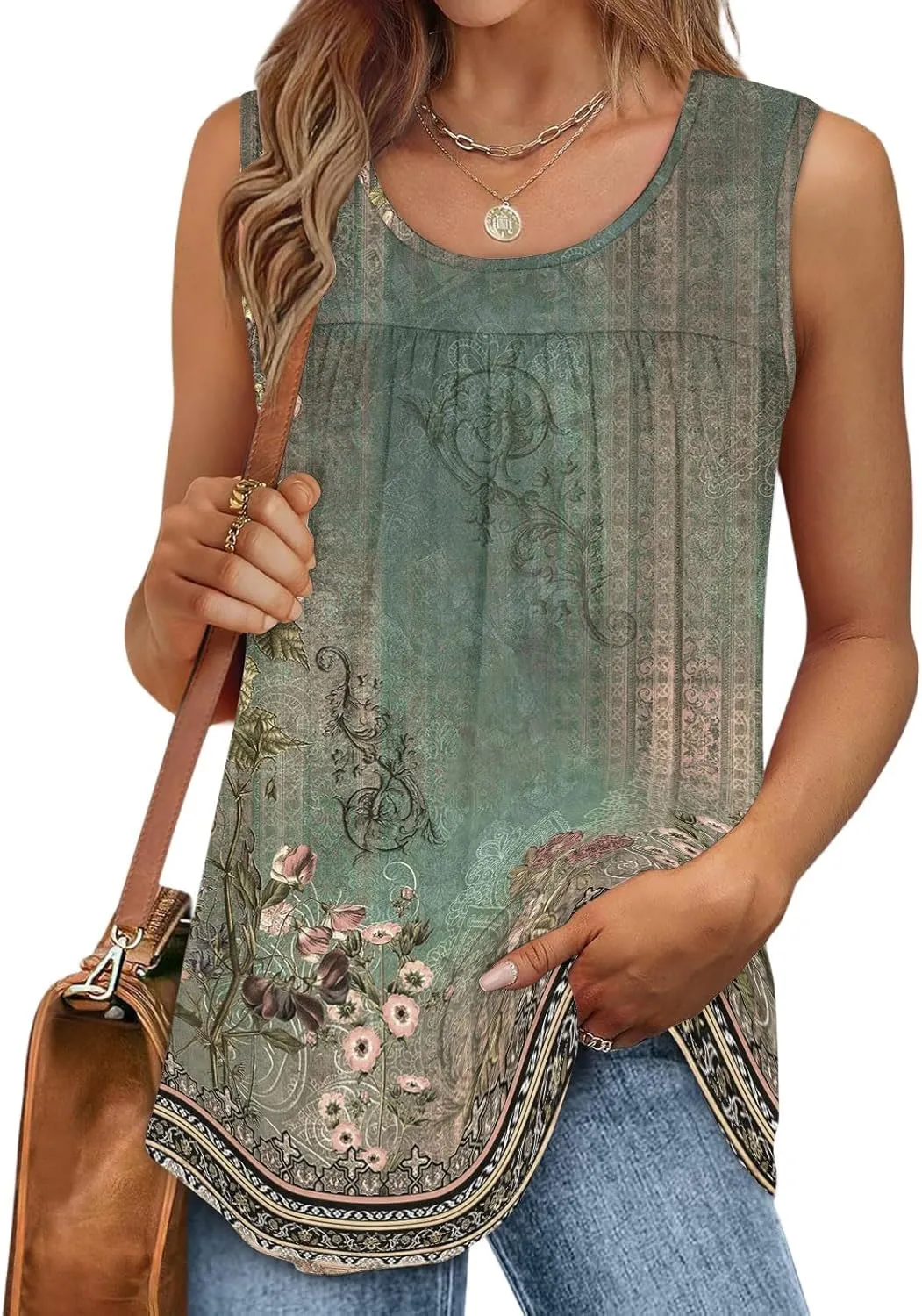 Womens Summer Tops 2025 Button-Down V-Neck Sleeveless Tank Tops Loose Fit Dressy Blouses Casual Floral Tunics Tshirt