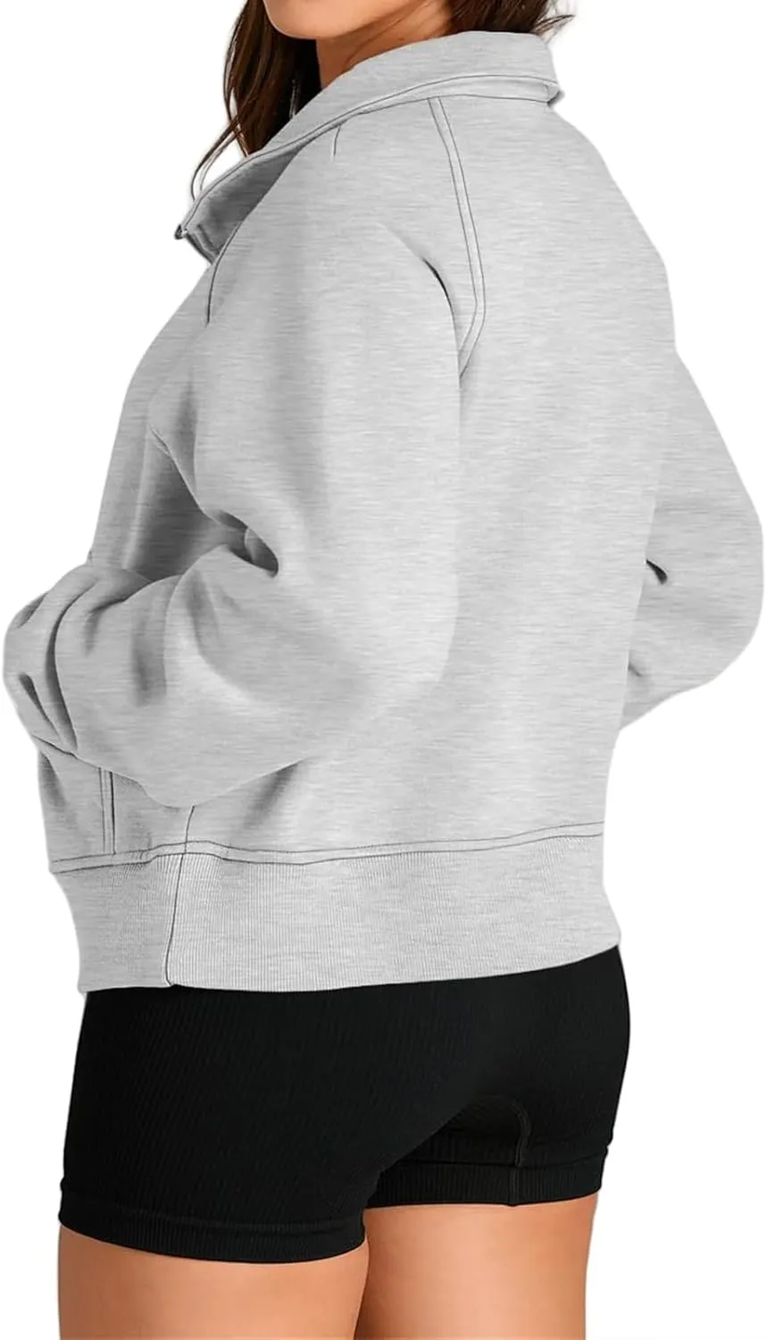 Womens Sweatshirt Half Zip Pullover Fleece Hoodie Quarter Zipper Cropped Sweatshirt Fall Outfits Clothes Thumb Hole