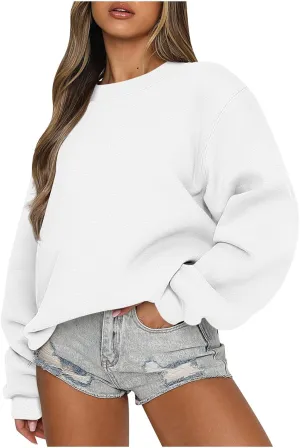 Womens Sweatshirts Casual Long Sleeve Crewneck Pullover Sweatshirt Oversized Drop Shoulder Fleece Fall Fashion Outfits