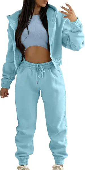 Womens Sweatsuits 3 Piece Set, Loose Pullover Hoodies Tops and Sweatpants Tracksuit Jogger Set Lounge Matching Set