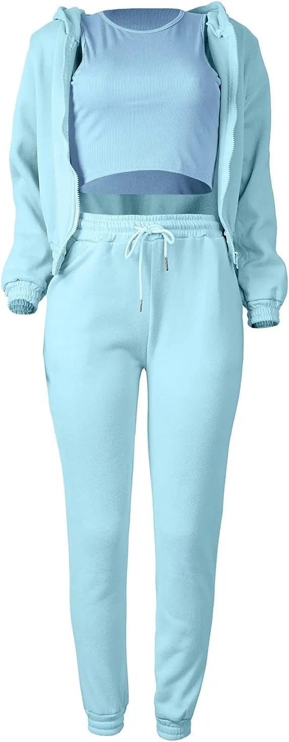 Womens Sweatsuits 3 Piece Set, Loose Pullover Hoodies Tops and Sweatpants Tracksuit Jogger Set Lounge Matching Set