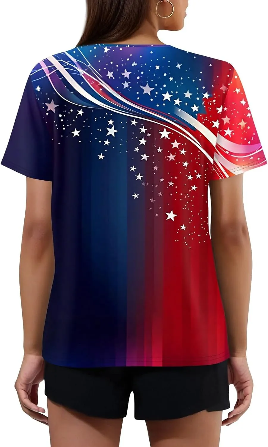 Womens Tops Short Sleeve 4Th of July Shirts Crew Neck Patriotic Women's Blouses Summer American Flag Print Outfits