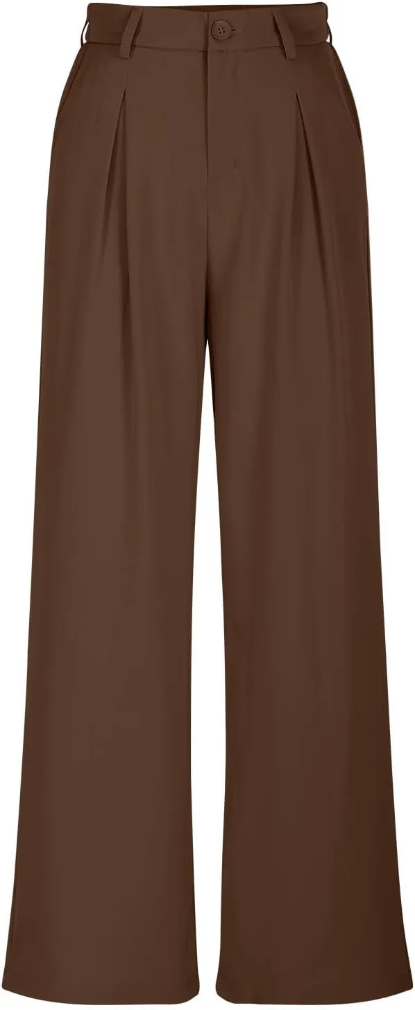 Women's Trendy Dressy Pants Casual Business Work Straight Leg Pants Comfy High Waisted Pleated Baggy Suit Trousers