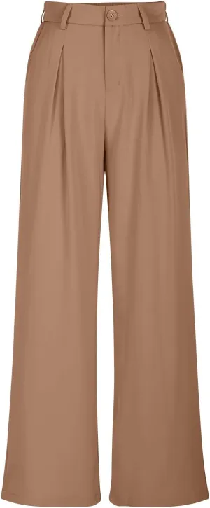 Women's Trendy Dressy Pants Casual Business Work Straight Leg Pants Comfy High Waisted Pleated Baggy Suit Trousers